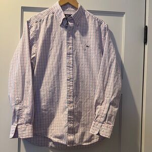 Vineyard Vines Pink and Blue Plaid Men's Whale shirt